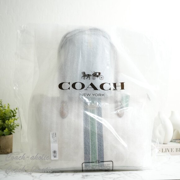 NWT Coach CBM18 Gallery Tote Bag In Signature Canvas With Stripe Print *SEALED* - Picture 5 of 7